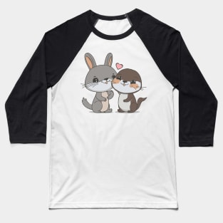 Rabbit & Otter in Love Baseball T-Shirt